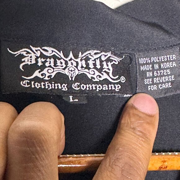 Dragonfly Men L Embroidered Y2K Western Tribal Pattern Blue Button Up Shirt Rock - Picture 5 of 12